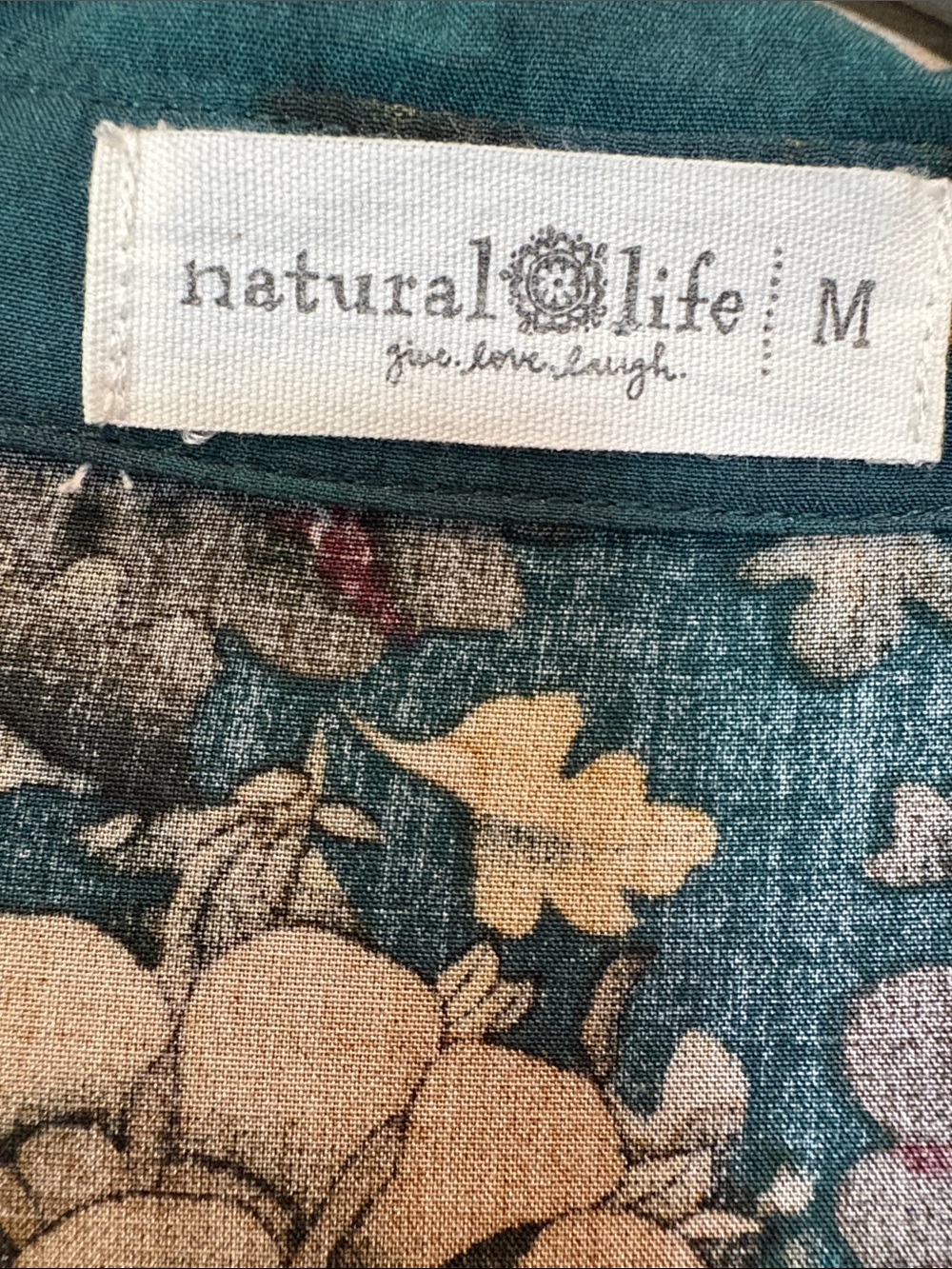 NATURAL LIFE Teal Floral Collared Tiered Maxi Dress Size M - Picture 2 of 10
